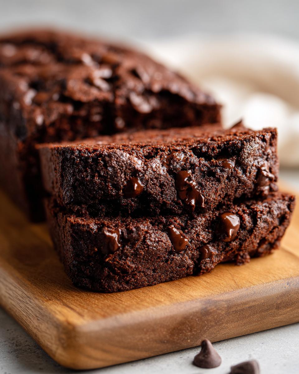 Close-up of two slices of a rich chocolate Cottage Cheese Microwave Brownie with melted chocolate chips.