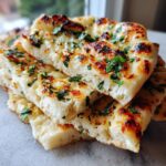 Close-up of fluffy garlic naan bread, topped with fresh parsley and hints of garlic.
