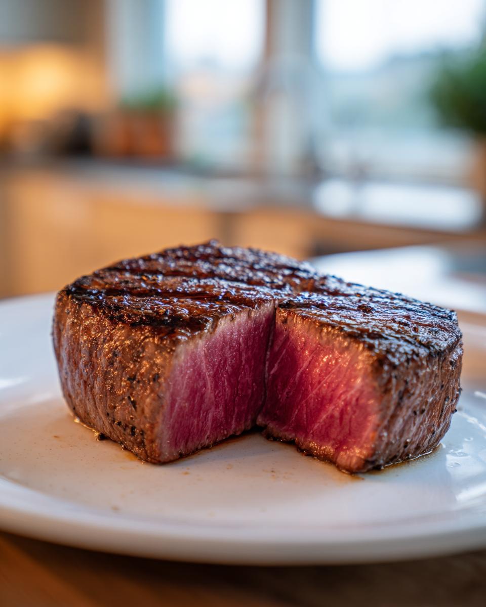 A juicy, perfectly cooked MARINADE FOR TUNA STEAK, sliced to reveal a vibrant pink interior.