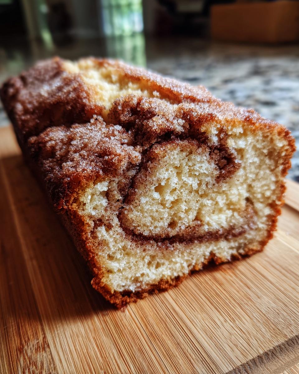 A close-up of a slice of homemade Amish cinnamon bread with a swirl of cinnamon sugar.