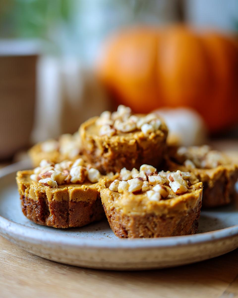 Close-up of delicious Pumpkin Protein Cups topped with chopped nuts on a plate.