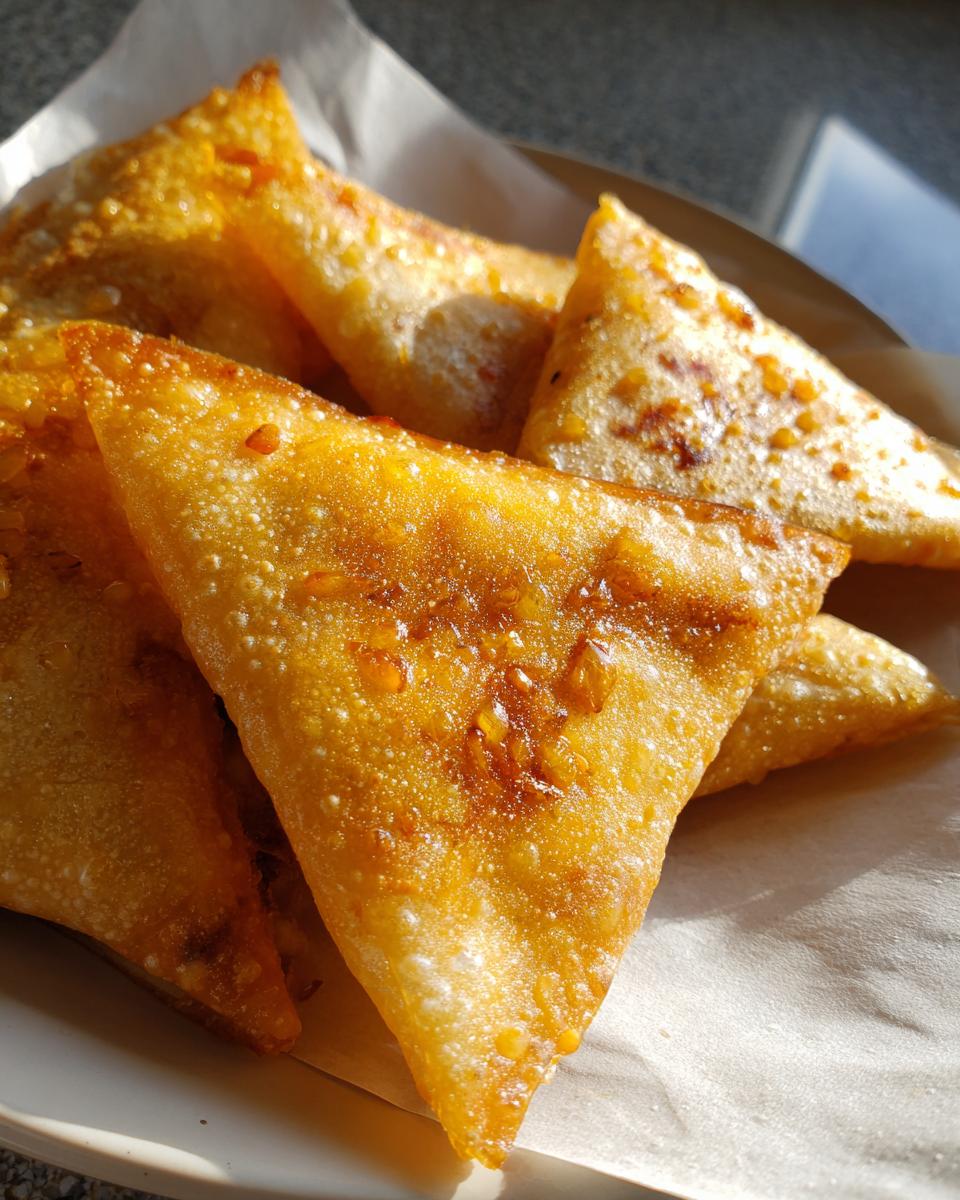 Golden brown, crispy air fryer rice paper dumplings arranged in a paper-lined bowl, glistening with a light glaze.