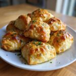 A plate piled high with golden brown chicken alfredo crazy puffs, sprinkled with fresh parsley.