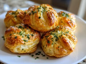 A plate of golden brown chicken alfredo crazy puffs, sprinkled with fresh parsley.
