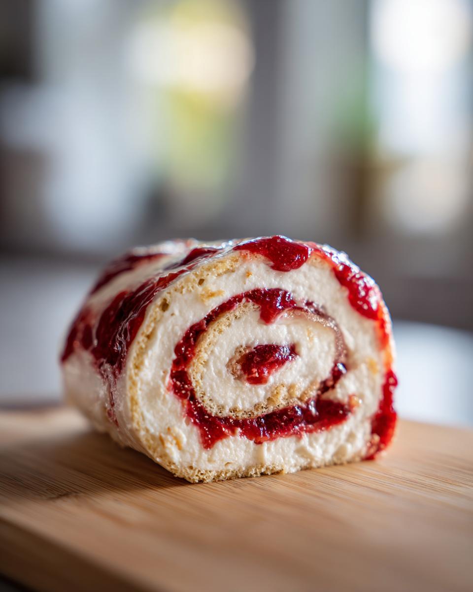 A single cranberry tortilla roll up, showcasing cream cheese filling and cranberry swirl on a wooden board.