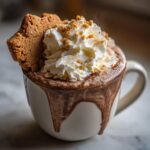 A delicious Gingerbread hot chocolate topped with whipped cream, cookie crumbs, and a gingerbread cookie.