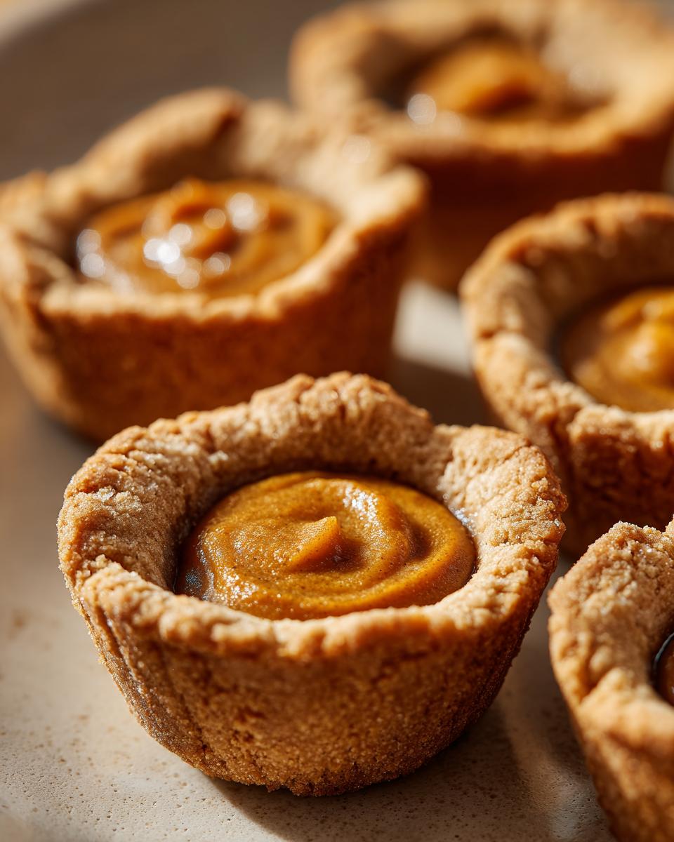 Close-up of several delicious pumpkin pie cookies filled with creamy pumpkin filling.