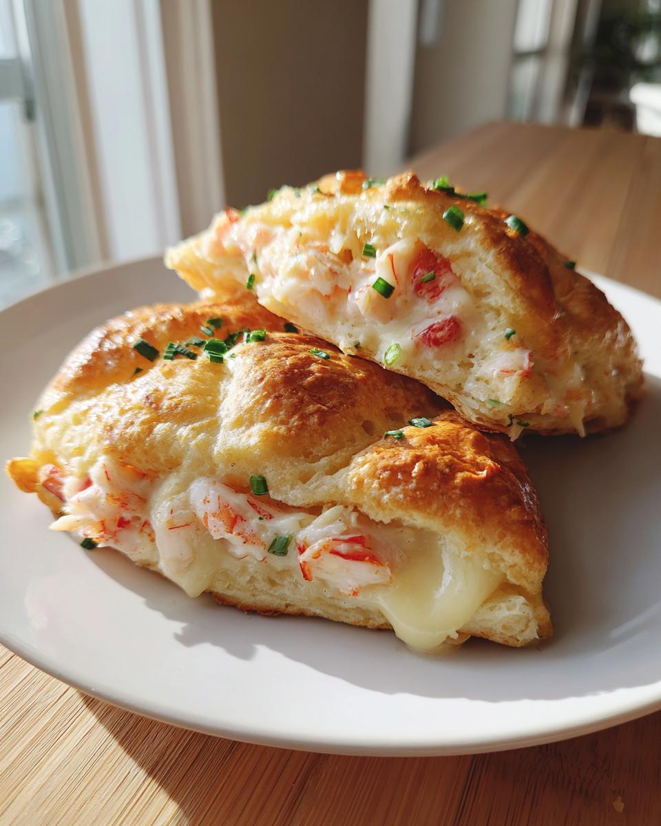 Close-up of delicious shrimp and crab biscuit melts with gooey cheese and chives.
