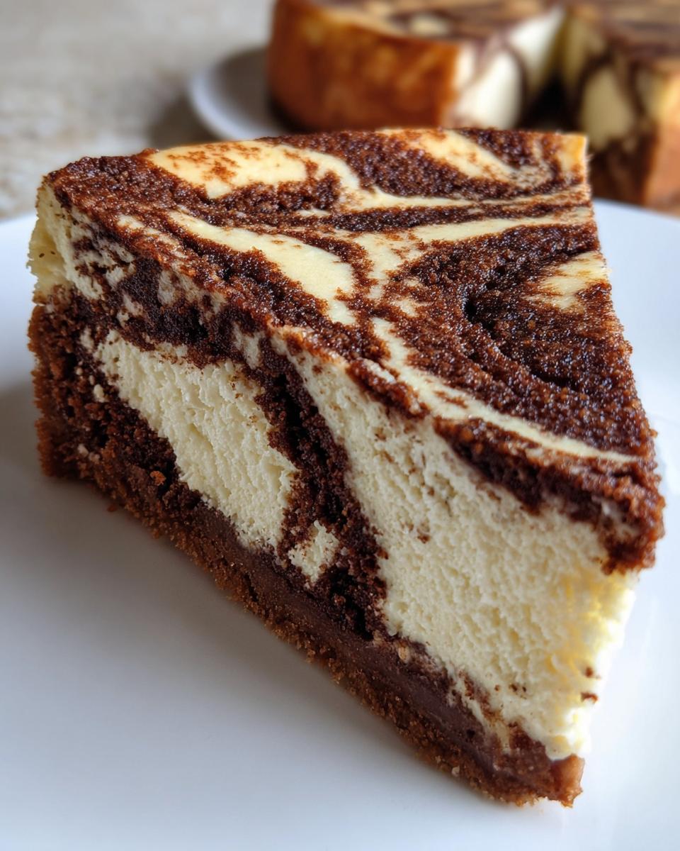 Close-up of a perfect slice of snickerdoodle cheesecake showing a rich, marbled brown sugar swirl.