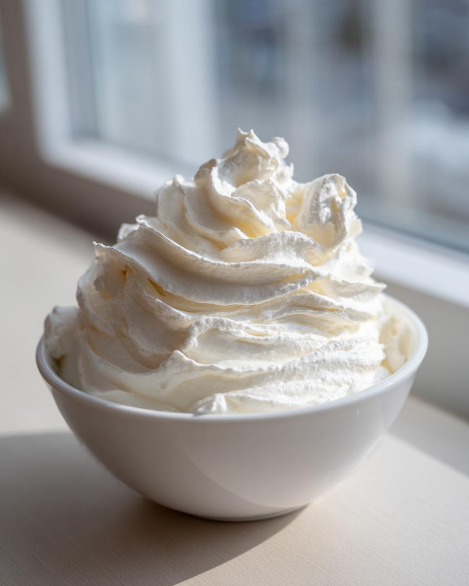 A close-up of stiff, perfectly piped white icing, resembling whipped cream, essential for a flawless royal icing recipe.