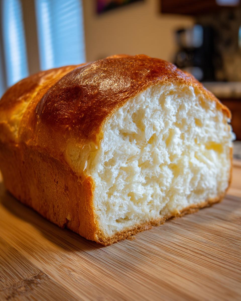 Close-up of a freshly baked loaf of French bread, showing the golden crust and fluffy white interior.