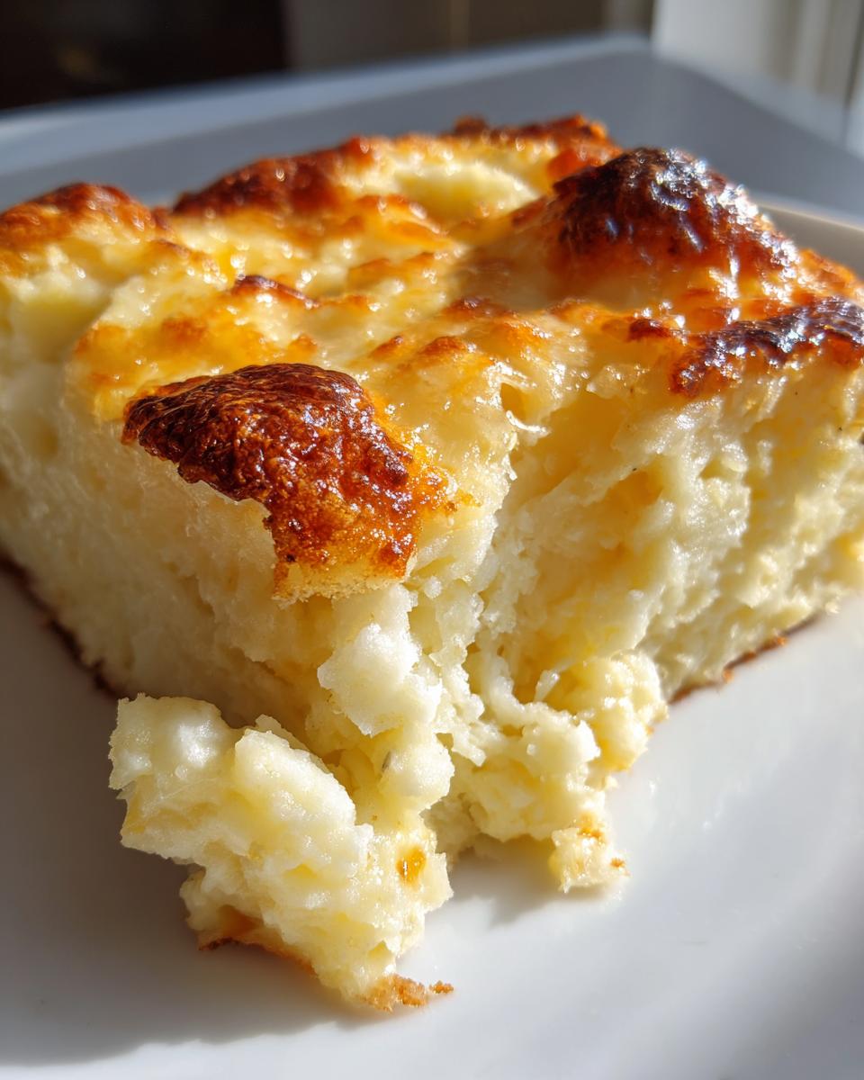 Close-up of a serving of baked mashed potatoes with a golden, cheesy, browned top crust.
