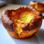 A beautifully risen, golden-brown Yorkshire pudding with a deep, crispy edge and soft center.