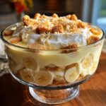 Layers of creamy vanilla custard, sliced bananas, and vanilla wafers make up this delicious banana pudding.
