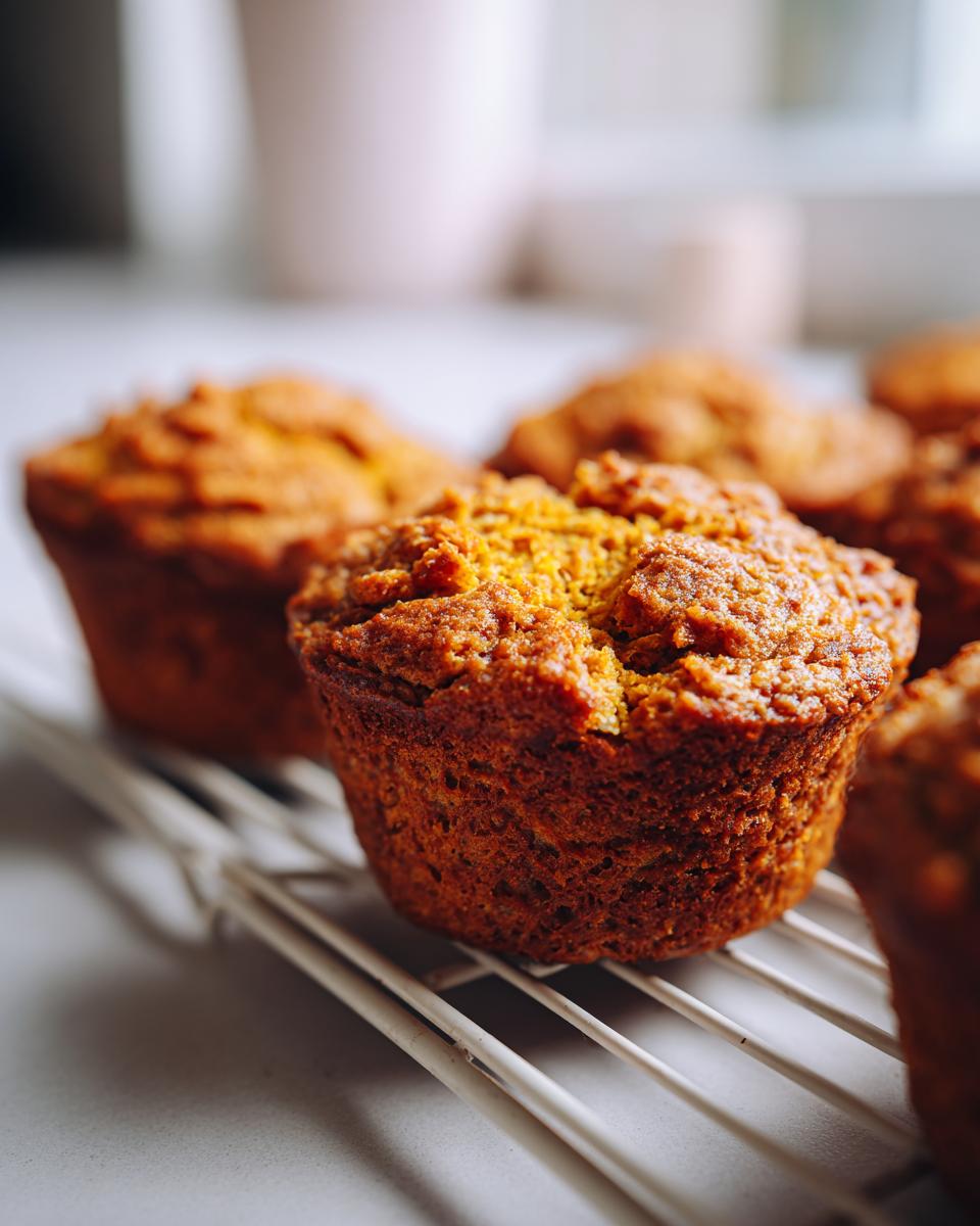 A close-up of several freshly baked, rustic sweet potato muffins cooling on a white wire rack.