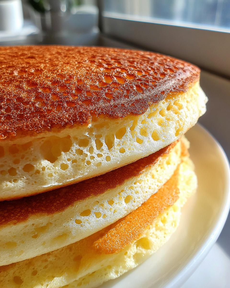 Close-up of a tall stack of incredibly fluffy coconut flour pancakes showing airy texture and golden-brown tops.