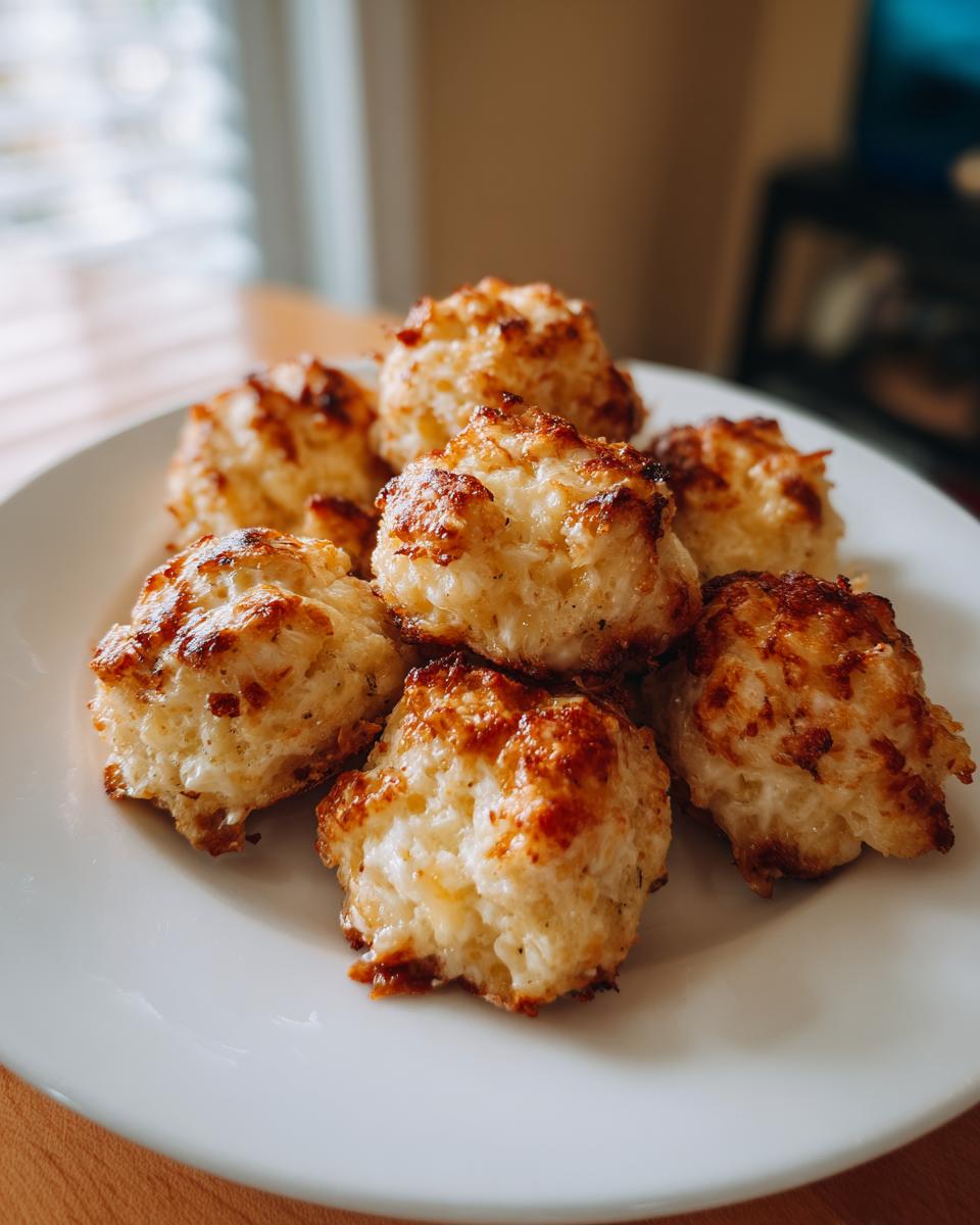 A serving of freshly made, golden-brown potato dumplings piled on a white plate.