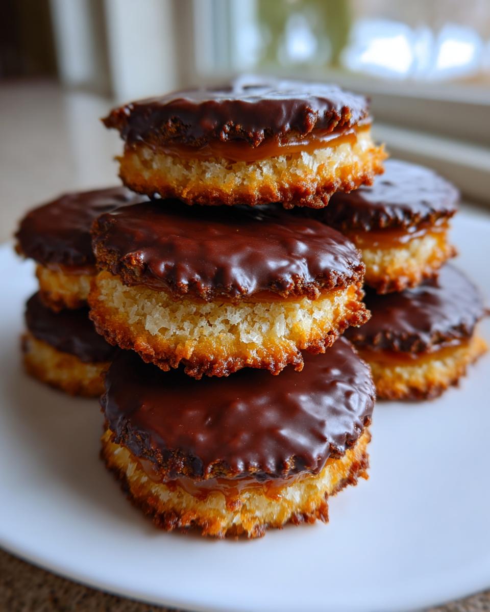A stack of homemade Caramel Ritz Cracker Christmas Cookies filled with caramel and topped with dark chocolate.