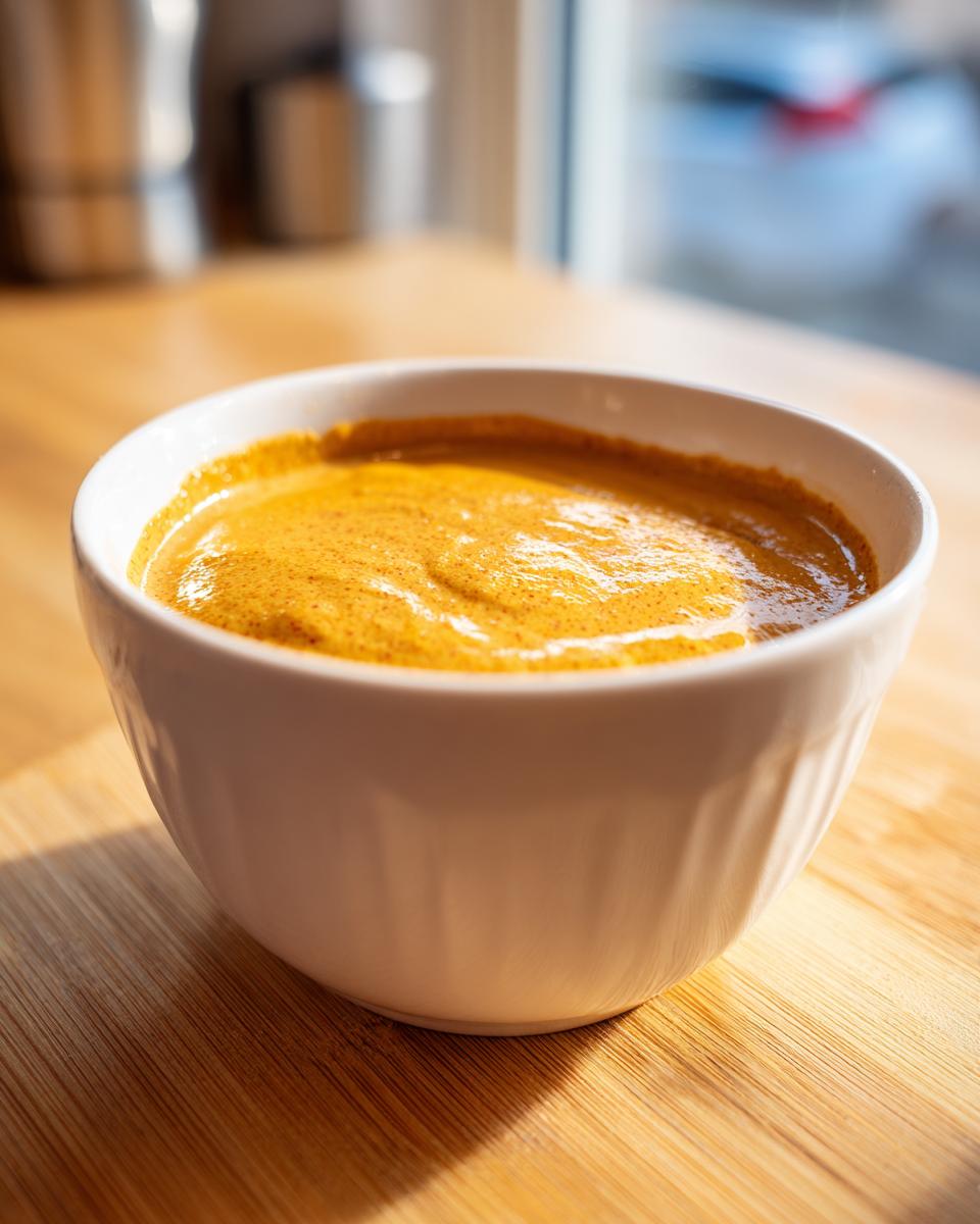 Close-up of a creamy, orange-colored beer cheese dip served in a small white bowl on a wooden surface.