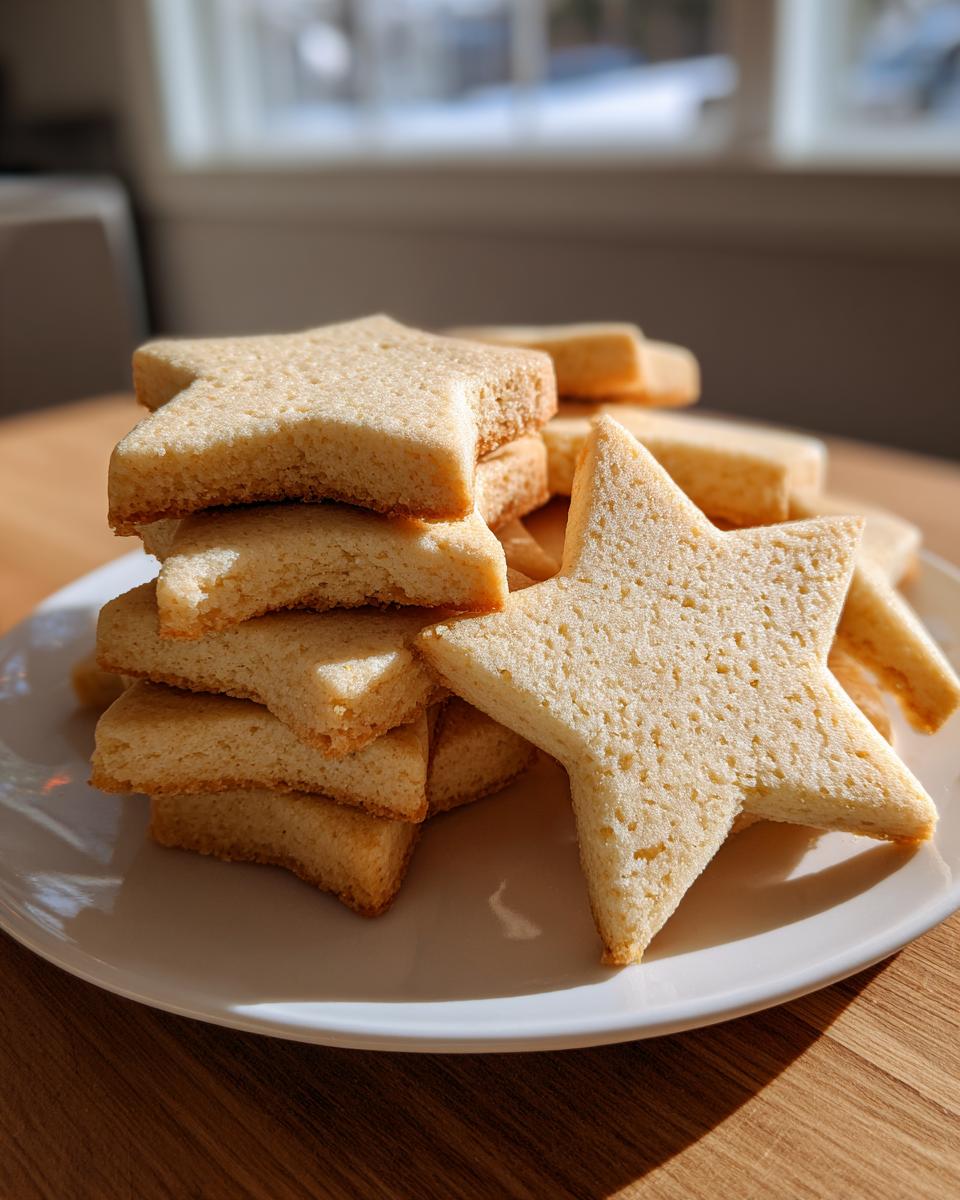 A stack of thick, star-shaped soft sugar cookies resting on a white plate in bright sunlight.