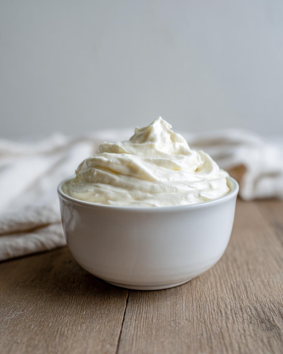 A small white bowl filled with freshly whipped horseradish sauce, ready to serve.