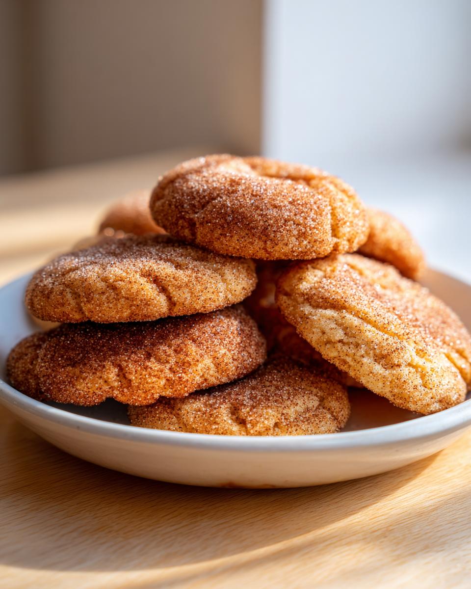 A close-up stack of freshly baked churro cookies coated in cinnamon sugar, resting in a white bowl.
