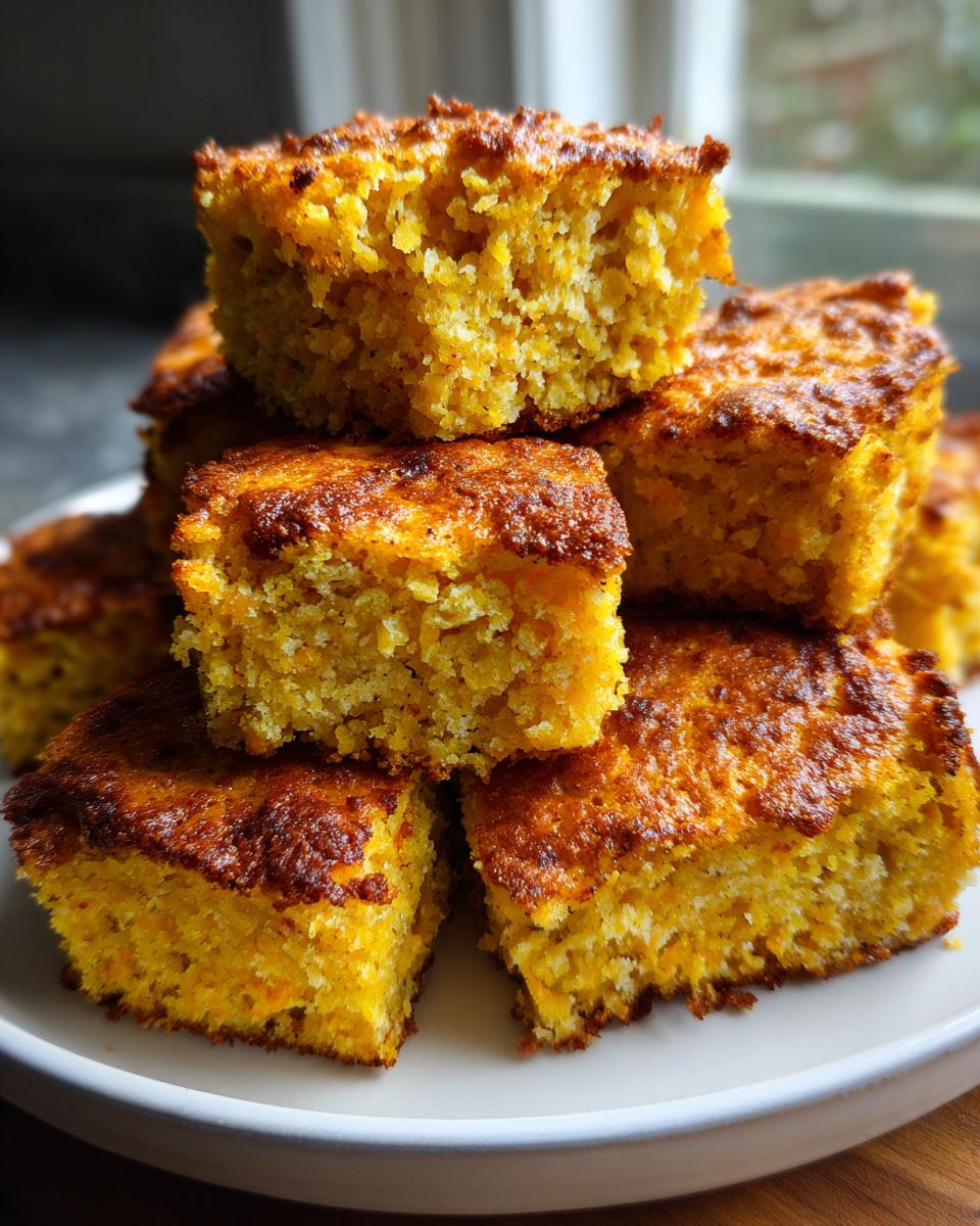 A stack of golden brown, crispy hot water cornbread squares piled on a white plate.