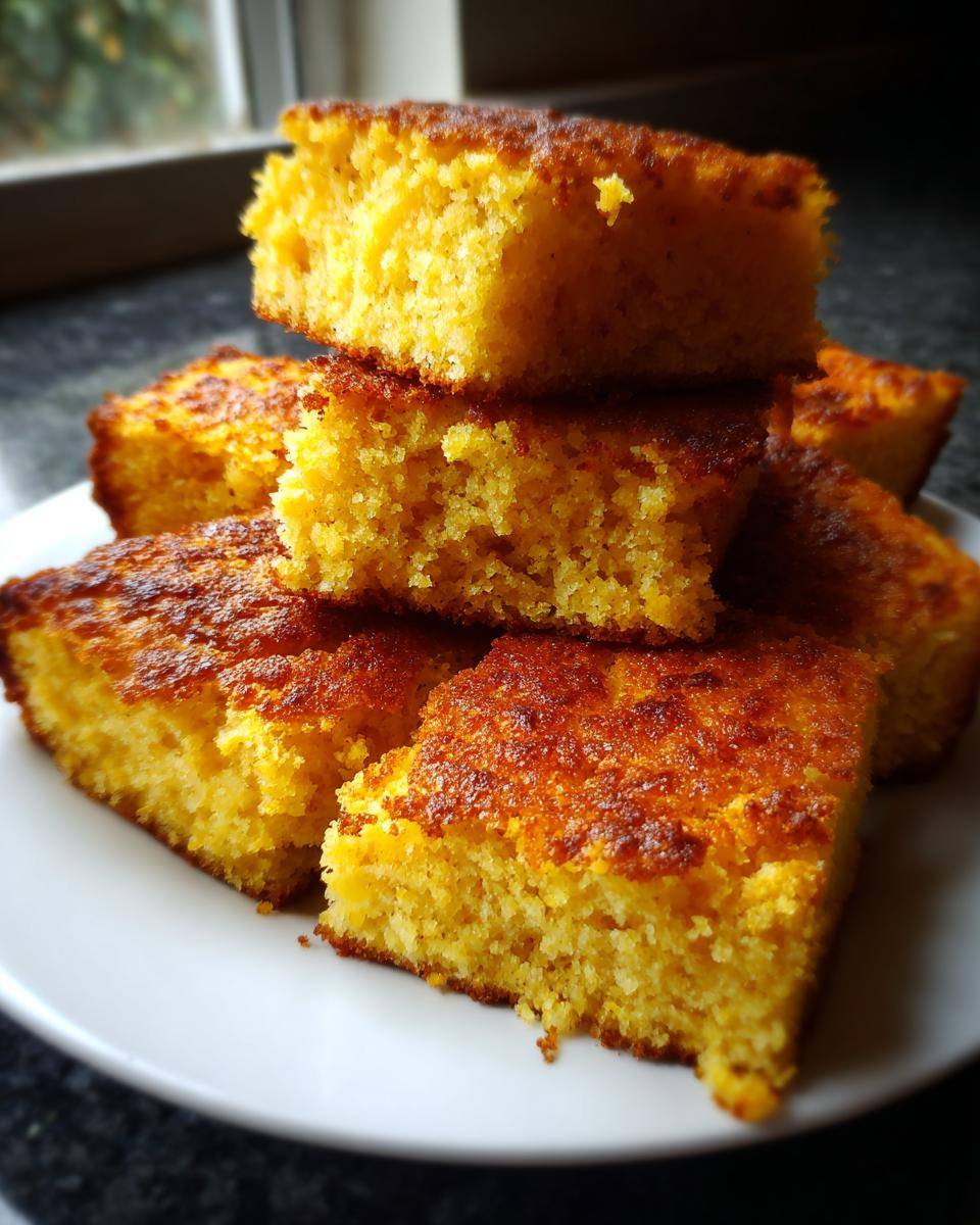 A stack of golden, crispy-topped slices of hot water cornbread served on a white plate.