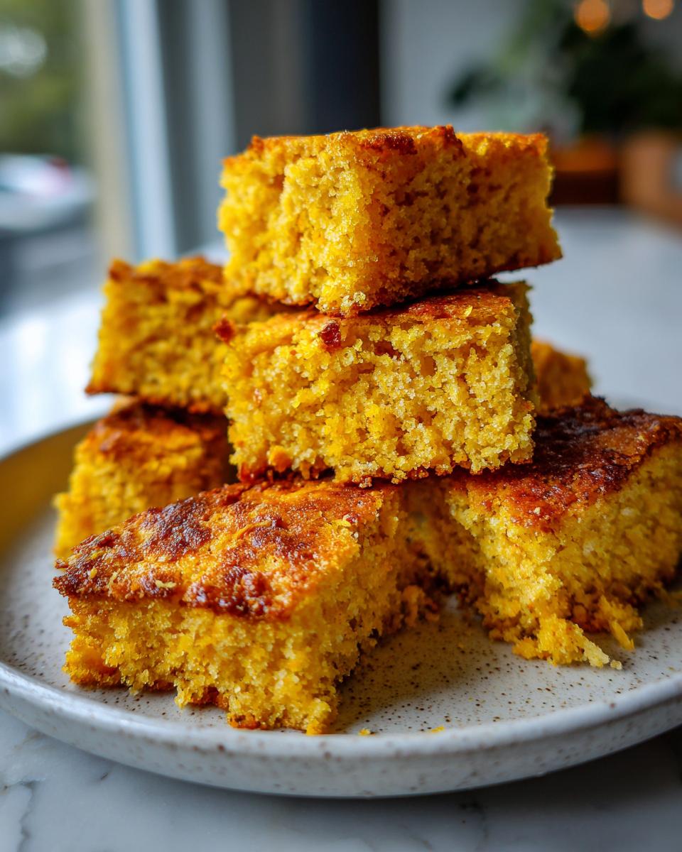 A stack of golden, square pieces of hot water cornbread showing a crispy, browned top crust.